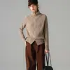 Nuevo cárdigan de punto de cachemira para otoño e invierno, moderno, suave, cómodo, de color liso, con cuello de solapa y cremallera, estilo coreano, diseño simple para mujer
