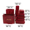 Caja de regalo para collar con lazo verde oscuro, aretes, anillo, pulsera, caja de embalaje, caja cuadrada para joyería antioxidante, venta al por mayor