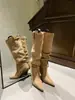 Primeiro encontro com as botas Jimeilade retrô acima do joelho, estilo outono/inverno feminino, design de fivela de cinto moderno, botas de tornozelo, saltos agulha