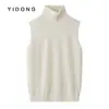 Chaleco de cachemira para mujer, tejido liso de 12 agujas, adelgazante, de cuello alto, con cuello de volante, diseño en el hombro derecho, cálido, simple y adecuado como capa interior