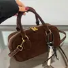 Bolso de Mano para Mujer, Bolso Tote Pequeño, Bolso para el Trabajo, Bolso Retro Mate de Gamuza Otoño e Invierno, Bolso Cruzado Tipo Bowling para Mujer