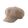 Sombrero de moda coreano para mujer de otoño e invierno, circunferencia de cabeza grande, adelgazante de cara, gorra de pico de pato, boina retro británica de rayas finas