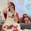 Pijama dulce y lindo para mujer, verano 200 jin, ropa de casa, manga corta fina, holgado, talla grande, mujeres con sobrepeso, pijama de mujer, verano