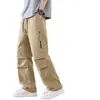 Calças casuais esportivas masculinas de perna reta para primavera e verão, calças largas folgadas estilo Hong Kong, calças compridas de workwear estilo americano para atividades ao ar livre