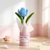 Produto Acabado de Galho Torcido Flor Tulipa Rosa Balde Pequeno Buquê de Flores Artificiais Decoração Presente Presente de Aniversário