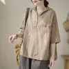 Camiseta de manga larga con capucha de color liso para mujer, estilo nuevo, corte holgado, versátil, manga de tres cuartos, top casual, disponible en amarillo, caqui y negro