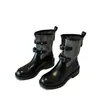 Cinto de Couro Retrô Ocidental Botas de Moda Botas de Cavaleiro Botas de Cano Curto Afuniladas Femininas para Motocicleta Bico Redondo Novas Fivela de Bota Cowboy 2026
