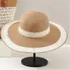 Chapéu de Palha com Cadarço e Laço Estilo Coreano, Chapéu Dobrável para Pais e Filhos, Chapéu de Sol de Crochê com Aba Larga para Mulheres
