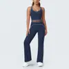 Nuevo conjunto de yoga cepillado de bloques de color, traje deportivo casual de cintura alta y pierna ancha, ropa para ejercicio al aire libre, correr y fitness para mujeres