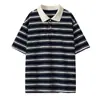 Camiseta Retro Americana con Cuello Henry de Manga Corta para Hombres y Mujeres, Top Rayado de Verano de Moda para Parejas con Diseño High Street y Detalles de Botones