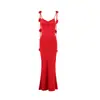 Ropa Popular Transfronteriza Europea y Americana para Mujer, Vestido de Noche Sexy con Tirantes Espalda Descubierta y Decoración Floral Tridimensional, Vestido Largo sin Tirantes