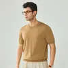 Malha fina de lã 100% pura alemã de 16 contagens, base de fio Yangzi masculino, manga curta, novo, gola redonda, casual