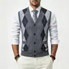 Colete de malha com forro de fleece masculino outono e inverno transfronteiriço, camada interna masculina para outono e inverno, colete suéter sem mangas quente e slim-fit