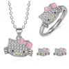 Conjunto de Joias Brincos Anel Pingente Gato Zircônia Diamante Completo Japonês e Coreano Fofo Fofo Katie Miau Acessórios Versáteis