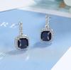 Brincos de estilo japonês e coreano de zircão azul claro de água de lago transfronteiriço Brincos femininos leves de luxo elegante quadrado flash essência de diamante brincos europeus e americanos