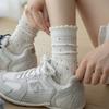 Meias de Renda Suxinaimin para Mulheres, Meias de Cano Médio, Estilo Fino para Primavera e Outono, Estilo Japonês, Listras Verticais Emagrecedoras, Meias Largas Versáteis com Bolinhas