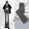 Jeans Acampanados Forrados de Polar para Mujer 2025 Nuevos Pantalones Bootcut Adelgazantes de Cintura Alta Color Gris Ceniza para Otoño e Invierno