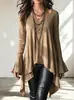 Top asimétrico de manga larga, cuello redondo, color liso, 2026, moda femenina, estilo europeo y americano, disponible para venta transfronteriza en Amazon, colección otoño/invierno, en stock