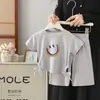 Conjunto Infantil para Niña de Manga Corta con Estampado de Corazón de Semicírculo Colección Verano 2026 Nuevo Conjunto de Dos Piezas: Top y Pantalón Largo para Niña
