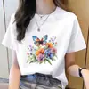Camiseta Casual Feminina Moda Coreana Gola Redonda Estampa Floral Tendência Ins Manga Curta
