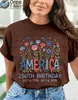 Transfronterizo [Talla europea] Nuevo modelo 2026 Aniversario 250 del Día de la Independencia de América Camiseta floral de manga corta para mujer