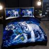 Funda nórdica con estampado HD de tigre blanco, juego de cama de tres piezas azul y rosa, suave y cómoda, exclusiva transfronteriza