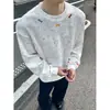 Sudadera con cuello redondo bordada estilo tie-dye americano para hombre, otoño, peso pesado, marca de moda, capa base, camiseta de manga larga, top de corte holgado