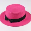 Sombrero de Sol de Verano Estilo Coreano para Madre e Hija con Lazo Ala Plana Protección Solar Sombrero de Paja Exterior Plano Plegable Sombrero de Sol