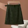 Saia de Couro Camurça Feminina 26 Outono e Inverno Moda Elegante Cintura Alta Emagrecedora Linha A Curta Tamanho Grande