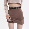 Saia de terno cinza feminina Primavera e Outono Explosões Pequena cintura alta Slim-fit Moda A- linha Saia Emagrecimento Saia Hip
