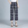 Calças femininas de meia-idade e idosas verão calças cortadas de algodão fino cintura elástica reta oito calças pijama de algodão artificial calças mãe calças