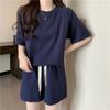 Traje estilo deportivo para mujer, verano delgado suelto adelgazante talla extra, combinable, color sólido, manga corta, shorts, conjunto de dos piezas para el cabello
