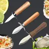 Cuchillo para ostras crudas de acero inoxidable al por mayor cuchillo para ostras cuchillo de palanca de acero inoxidable utensilios de cocina cuchillo para abrir vieiras mango de madera cuchillo para abrir ostras