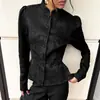 Nueva chaqueta jacquard de estilo chino con cuello mao para mujer, otoño e invierno 2026, de alta gama, entallada en la cintura, de línea A, manga abullonada, prenda superior para mujer transfronteriza