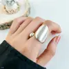 Anillo Ovalado Irregular Cóncavo de Frijol Cepillado Único para Mujer, Anillo Abierto Elegante y Sencillo para Dedo Índice de Moda
