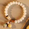 Novo Bracelete Raiz de Bodhi de Jade Branco Estilo Chinês com Pingente, Bracelete de Círculo Único para Estudantes, Bracelete de Contas de Oração Budista Macio e Elegante Venda por Atacado