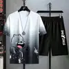 Traje Casual de Verano para Hombre, Camiseta de Manga Corta de Seda Helada Ultradelgada de Secado Rápido, Pantalones Cortos Deportivos de 5 Puntos, Conjunto de Dos Piezas para Correr, Moderno