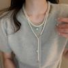 Collar de perlas de colores apiladas largas, de lujo, ligero, estilo francés, cadena de clavícula elegante y sencilla, collar retro de alta calidad para mujer
