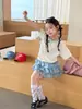 Aimobebi Conjunto de Verano para Niñas Estilo Coreano Dulce Chica Estilo Deportivo Manga Corta Falda de Volantes Color Azul Leche Refrescante
