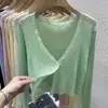 Cárdigan de seda de hielo para mujer, chaqueta fina roja, chal, estilo nuevo de verano, con falda, capa exterior, top corto de punto