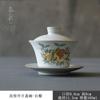 Tazón de Tapa Abierta de Película Abierta de Horno Ru Blanco Luna Ru Ci Sancai Tazón de Té Cerámico Hogareño Kung Fu Juego de Té Tazón de Té Caqui Granada
