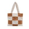 Bolsa de Ombro Xadrez de Pelúcia Doce de Grande Capacidade Bolsa Transversal Bolsa Tote Feminina com Textura para o Dia a Dia