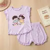 Conjunto de Pijama para Niñas, Lindo Conjunto de Dos Piezas de Dibujos Animados de Manga Corta para Casa de Bebé, Conjunto de Shorts de Manga Corta para Verano