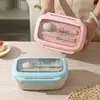 Caixa de Almoço Compartimentada Estilo Japonês, Plástico de Palha de Trigo Estudante para Micro-ondas, Portátil para Profissionais