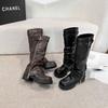 Fivela de Cinto Aumentadora de Altura 8cm Botas Western Cowboy de Salto Grosso para Mulheres 2025 Novas Retrô com Zíper Lateral Botas Longas Largas