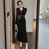 2026 Nova Moda Outono Vestido Feminino Estilo Hepburn Slim Fit Longo que Abraça o Quadril com Design de Decote em V Vestido Preto 21611