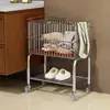 Carrito Estilo Retro Cesta para Ropa Sucia Hogar Baño Doble Capa Almacenamiento de Ropa Baño Cesta Móvil para Lavandería Cesta para Ropa Sucia