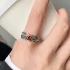 Anillo de Plata con Circonita Roja Retro para Hombre Tendencia Ins Street Hip Hop Diseño de Nicho de Alta Gama Personalidad Tendencia Anillo para Dedo Mujer