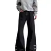 Jeans de diseño negro retro americano, unisex, corte holgado, estilo casual, con un ajuste limpio y corte recto de pierna ancha