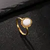 Anillo Popular Transfronterizo de Acero Inoxidable Soldado Marca Oval Incrustado Piedra Natural Anillo de Acero de Titanio Lujo Ligero Moda Anillo de Pareja Fábrica